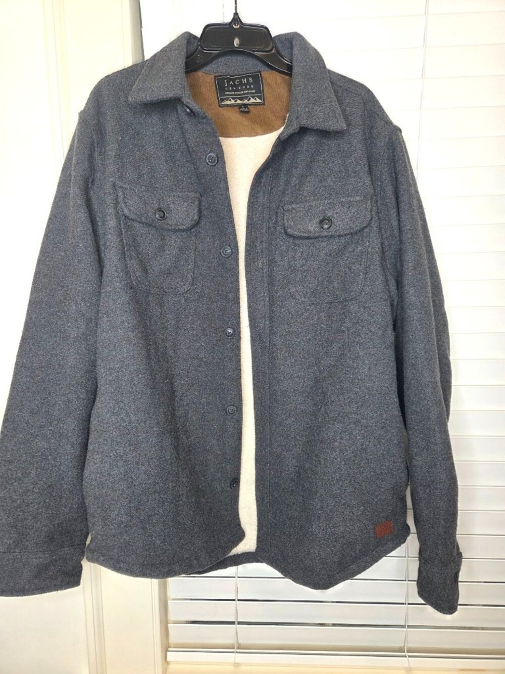 Jachs New York Gray Sherpa-Lined Jacket L Wool Blend Shacket Button up Cabincore
